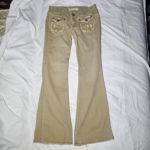 Vintage y2k tan cavaricci front pocket low rise flare jeans - Picture 1 of 4
